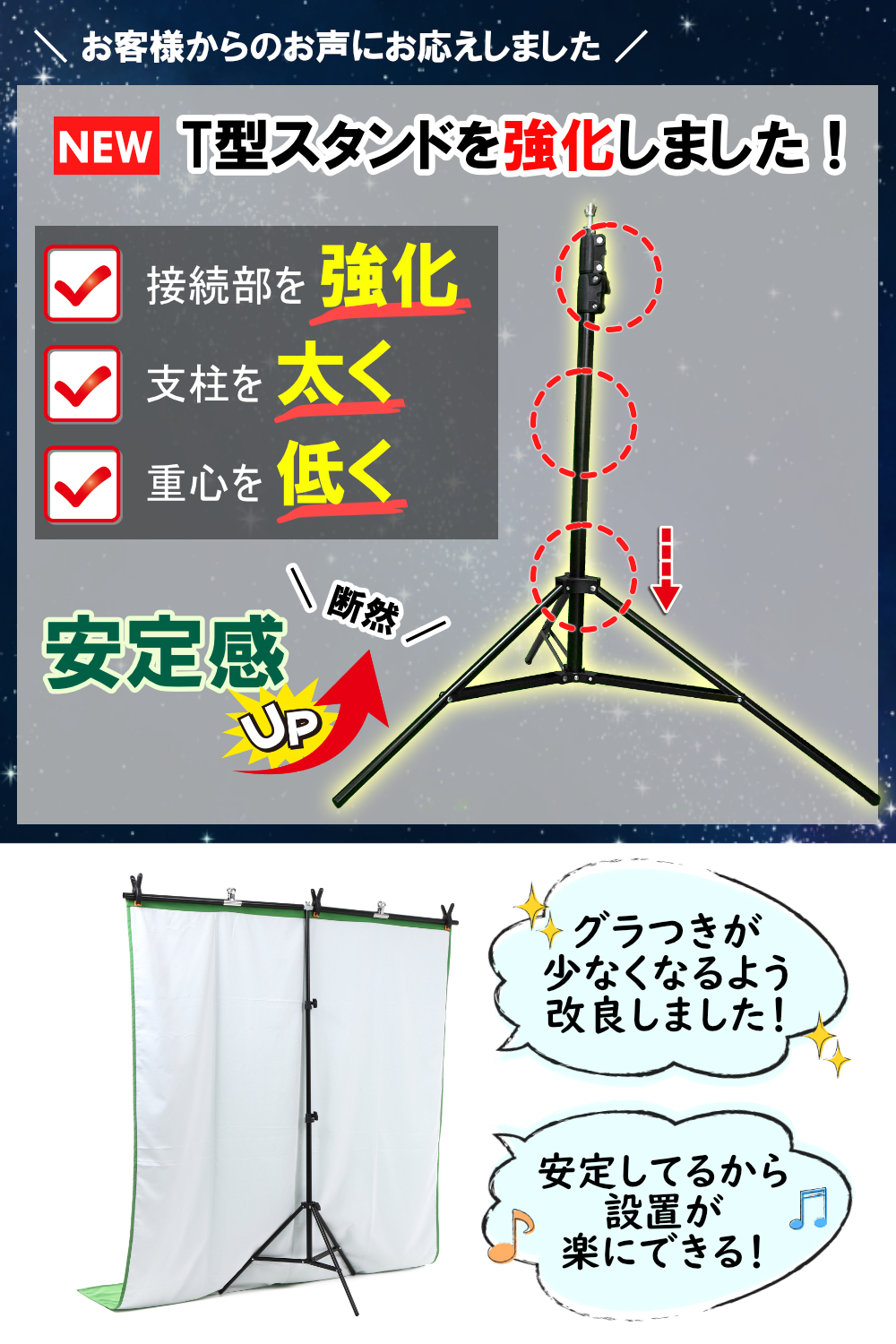 背景布 T型スタンドセット 【市場初 緑 白リバーシブル】【すぐ使える